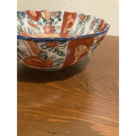 Vintage Japanese Imari Bowl Porcelain Round Scalloped Edges Pedestal 6" x 2.5" - Picture 10 of 15
